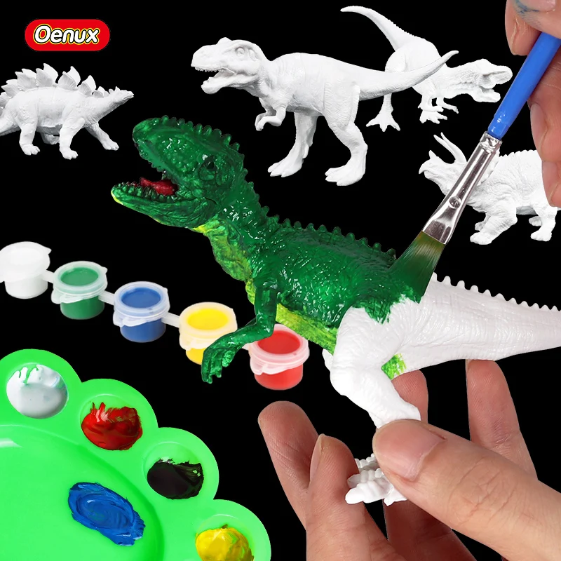 Oenux Jurassic Dinosaur Drawing Watercolor Graffiti DIY Coloring 3D Painting Action Figures Animal Model Art Craft Kid Toy Gift