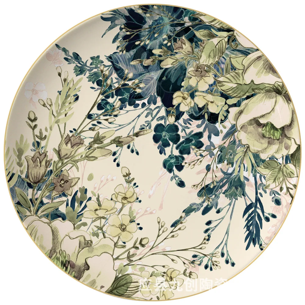 Chinese style creative retro flower plate Western pasta family dishes set Restaurant