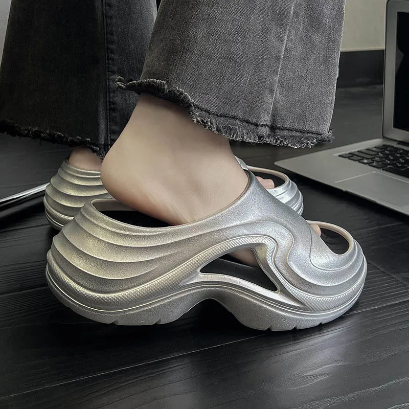 

2026 Spring Summer Women's Fashion Glitter Platform Slides Thick Sole Height Increasing EVA Slide Sandals For Streetwear