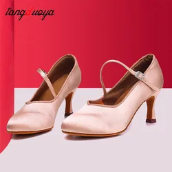 Modern dans ayakkabıları kadın yumuşak alt ulusal standart Dating Tango dans kadın ayakkabı ipek latin dans ayakkabıları 5.5/7.5cm topuklu