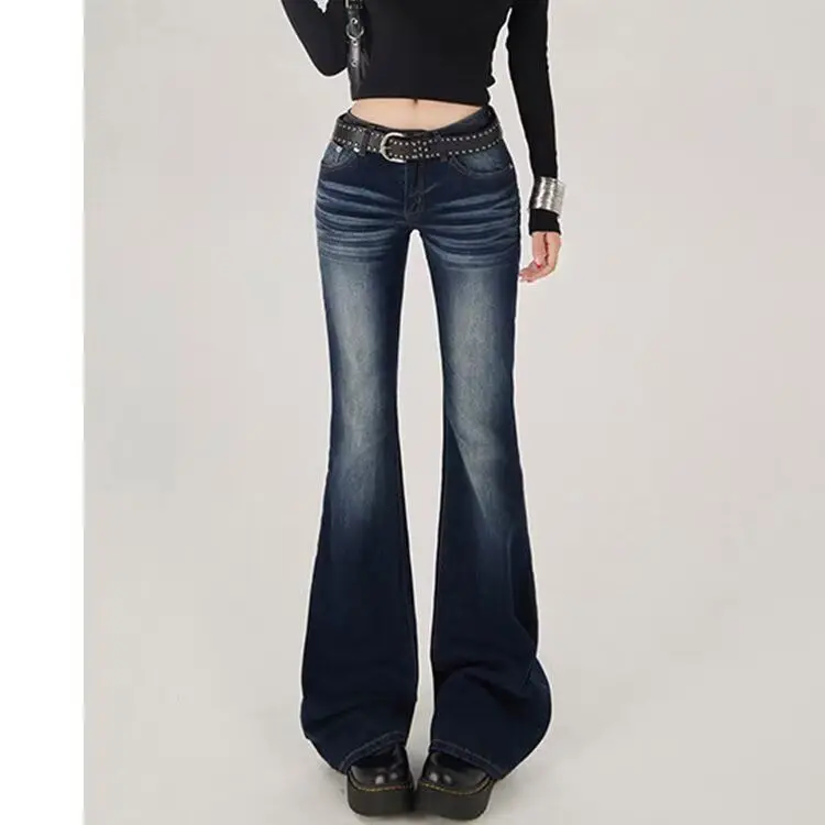 

American Retro High Waist Bell Bottom Jeans Women's New 2026 High Street Spicy Girl Versatile Slim Elastic Bell Bottoms