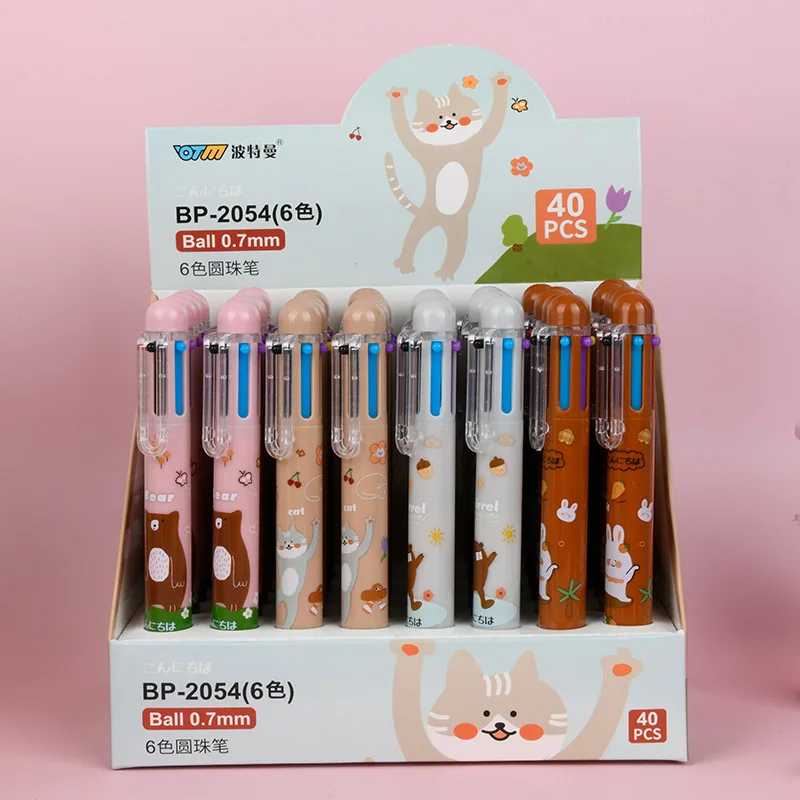 卸売40本入り-カワイイ-カラフルボールペン-6-in-1-ボールペン-書き込み用-漫画ペン-文房具-学生用-日記帳-描画用アートペン
