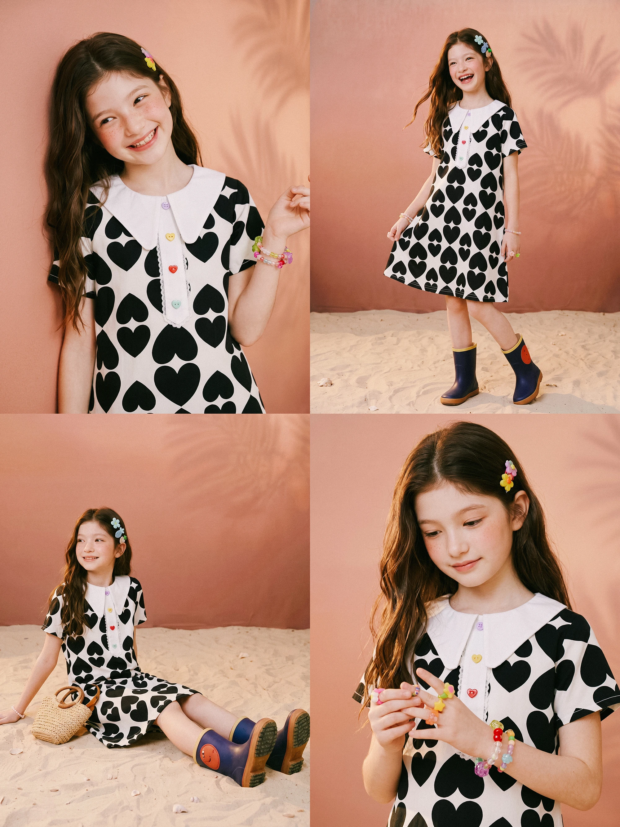robe-a-col-de-poupee-style-princesse-avec-imprime-cœur-vetements-pour-enfants-jupe-en-coton-d'ete-pour-filles-douce-respirante-et-confortable