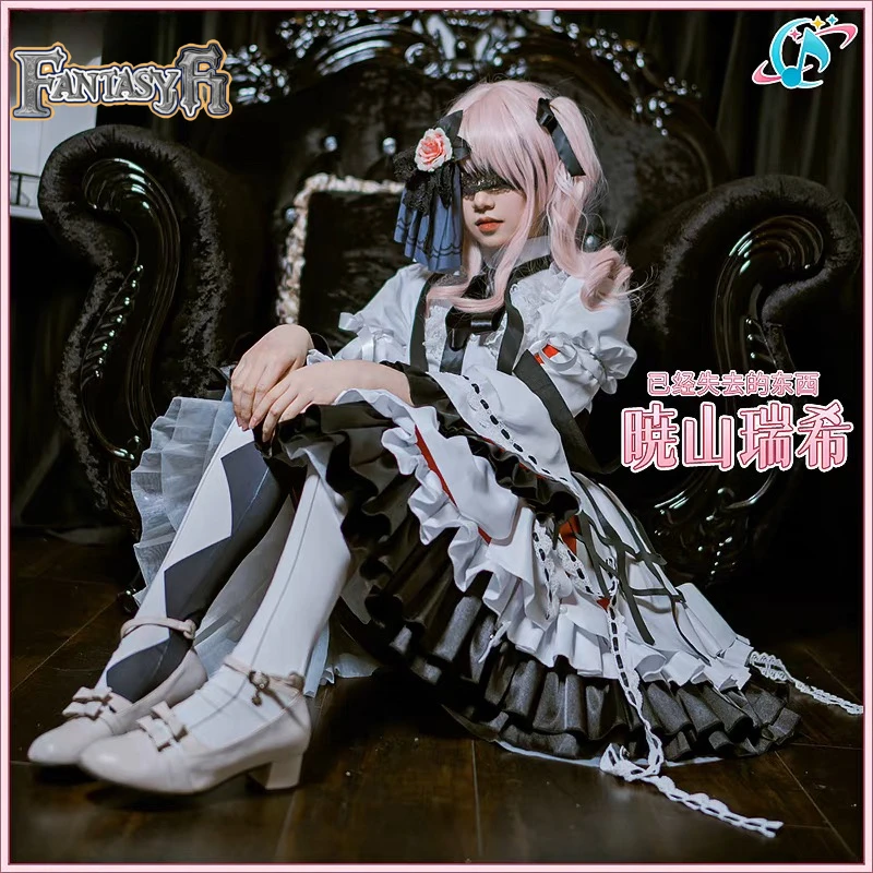 ロリータ-女性のためのコスプレ衣装,白いドレス,かつら,美月,世界のプロジェクト,秋山,美月,ゲーム,美しい,ハロウィーンの衣装,パーティー