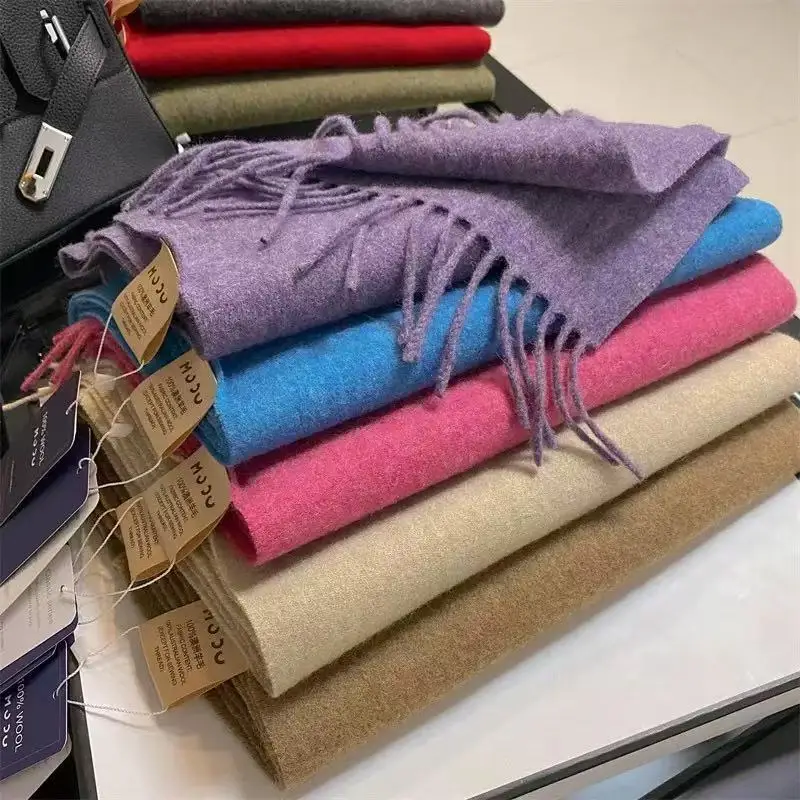 

100% Wool neck scarves woman autumn Korean fashion soft warm thick long tassels wool scarf for men winter accessories