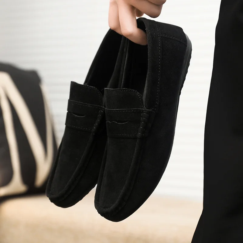 2026 new Autumn Deer Leather Casual Men's Shoes Versatile Comfortable Work Shoes Driving Loafers Black, Grey, Khaki Three-Colour