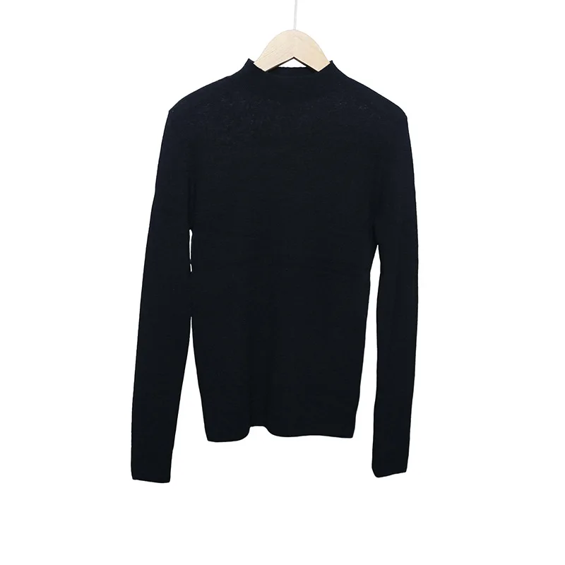 Birdtree، قميص داخلي صلب 100% من الصوف الخالص، قميص نسائي محبوك برقبة وهمية، بلايز بأكمام كاملة، مناسب للجسم، شتاء 2025 جديد T5D523JF