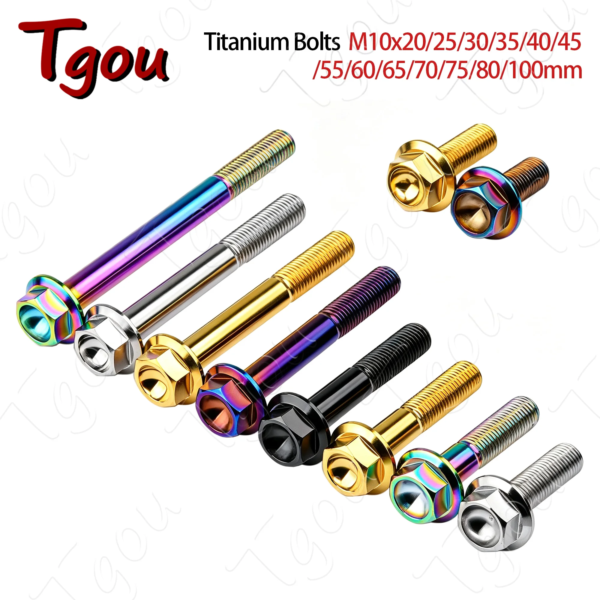 Tgou Titanium Bolt M10x20/25/30/35/40/45/55/60/65/70/75/80/90/100mm 1.25 Pitch Hexagon Flange Head Screws for Motorcycle Caliper