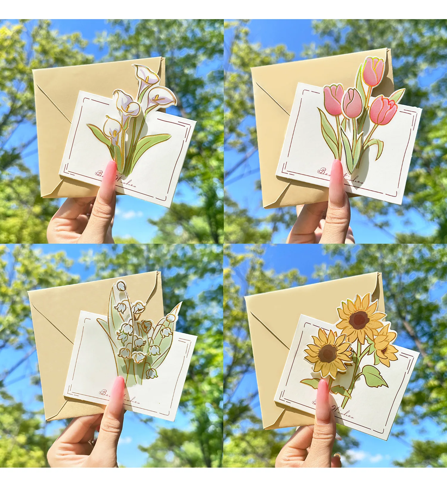 

Folding Card With Envelope 3d Foil Stamping Tulip Rose Bouquet Card 3d Flower Greeting Card Delicate Metallic Luster For Journal