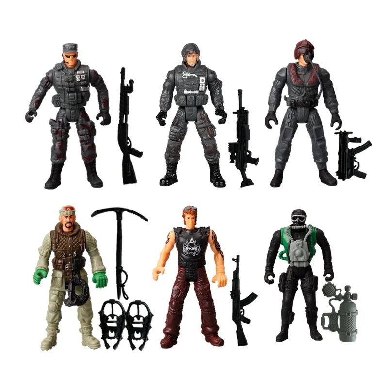 6x Army Men and SWAT Team Special Forces Soldiers WWII War Game Action Figures Playset Military Weapons Modle For Kid Boy Gift