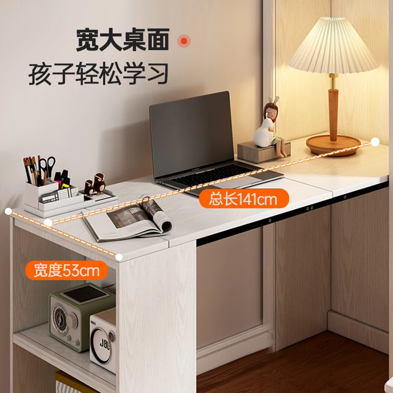 Folding Desk Bookcase Integrated Corner Bookshelf Combination Household Computer Table Solid Wood Small Apartment Study Table