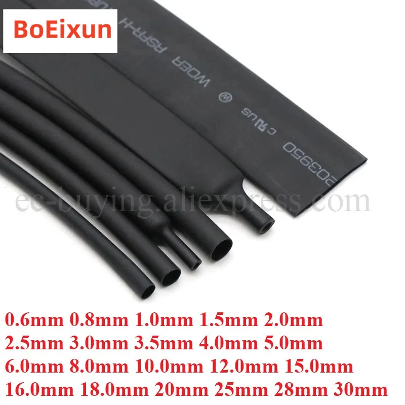 1 Meter Heat Shrink Tube 1M 0.6-30mm 1mm 1.5mm 2mm 2.5mm 3mm 3.5mm 4mm 5mm 6mm 2:1 Black HeatShrink Tubing Sleeving Wrap Wire