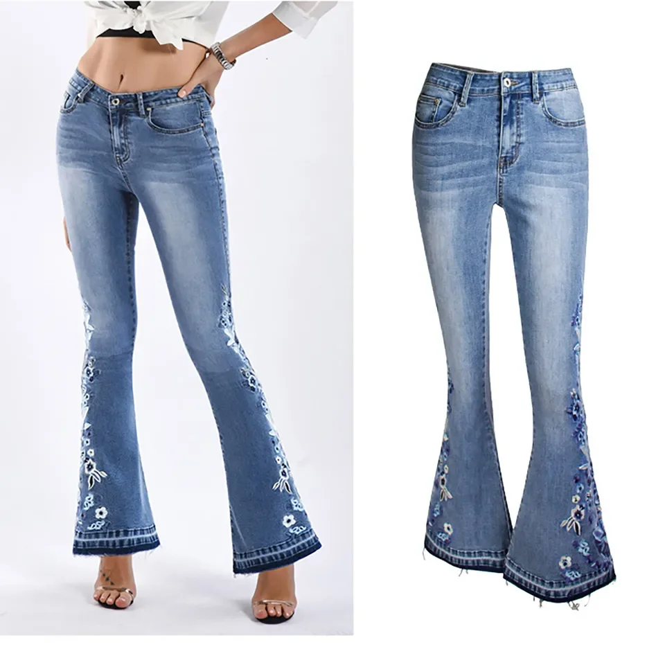

Women'S Flared Jeans Stereoscopic 3d Fashion Vintage Classic Embroidered Denim Pants Versatile Business Casual Ladies Long Pants