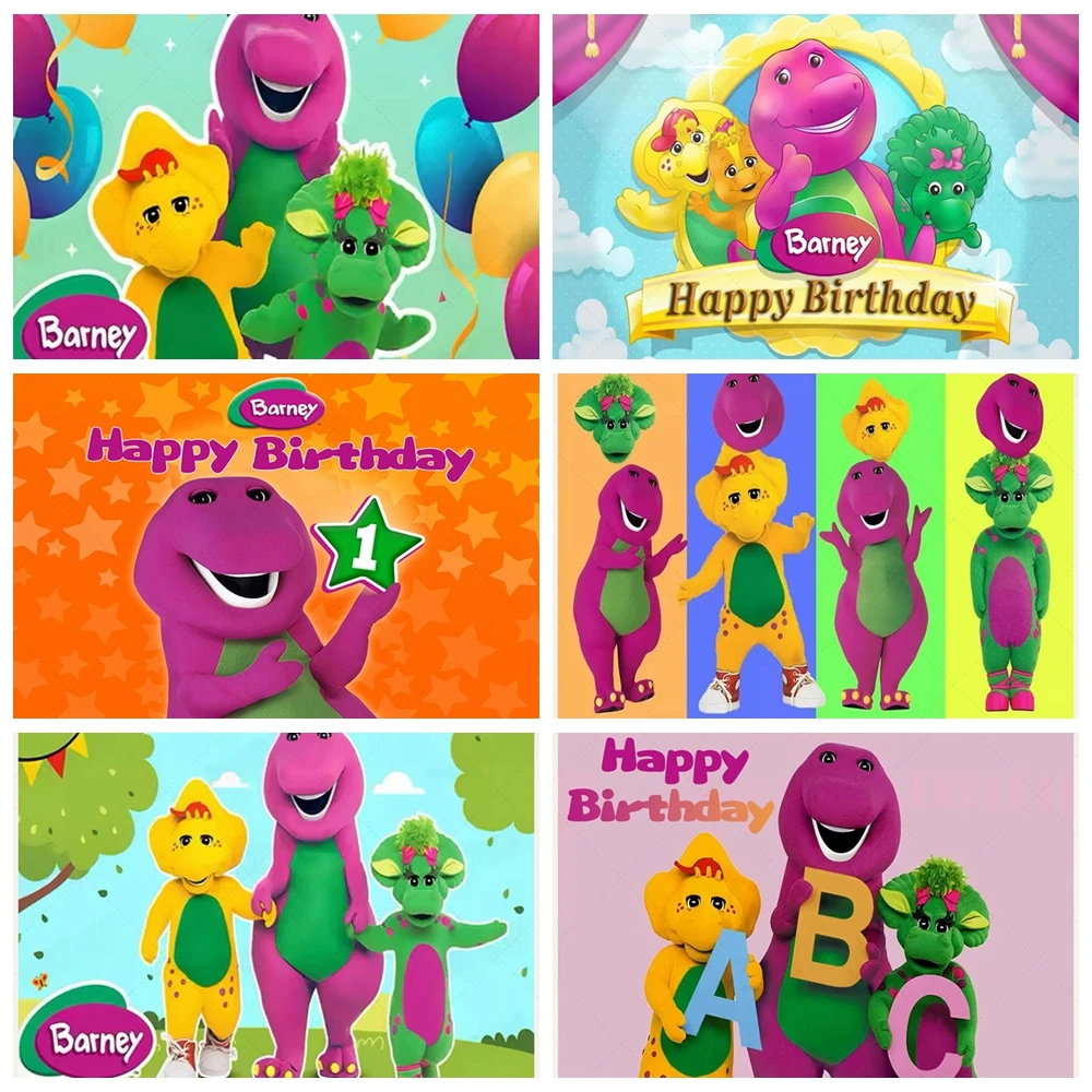 

Cute Muppets Barney Dinosaur Backdrop Kids Birthday Photography Background Enchanted Forest Fairy Tale Cake Smash Photo Decor