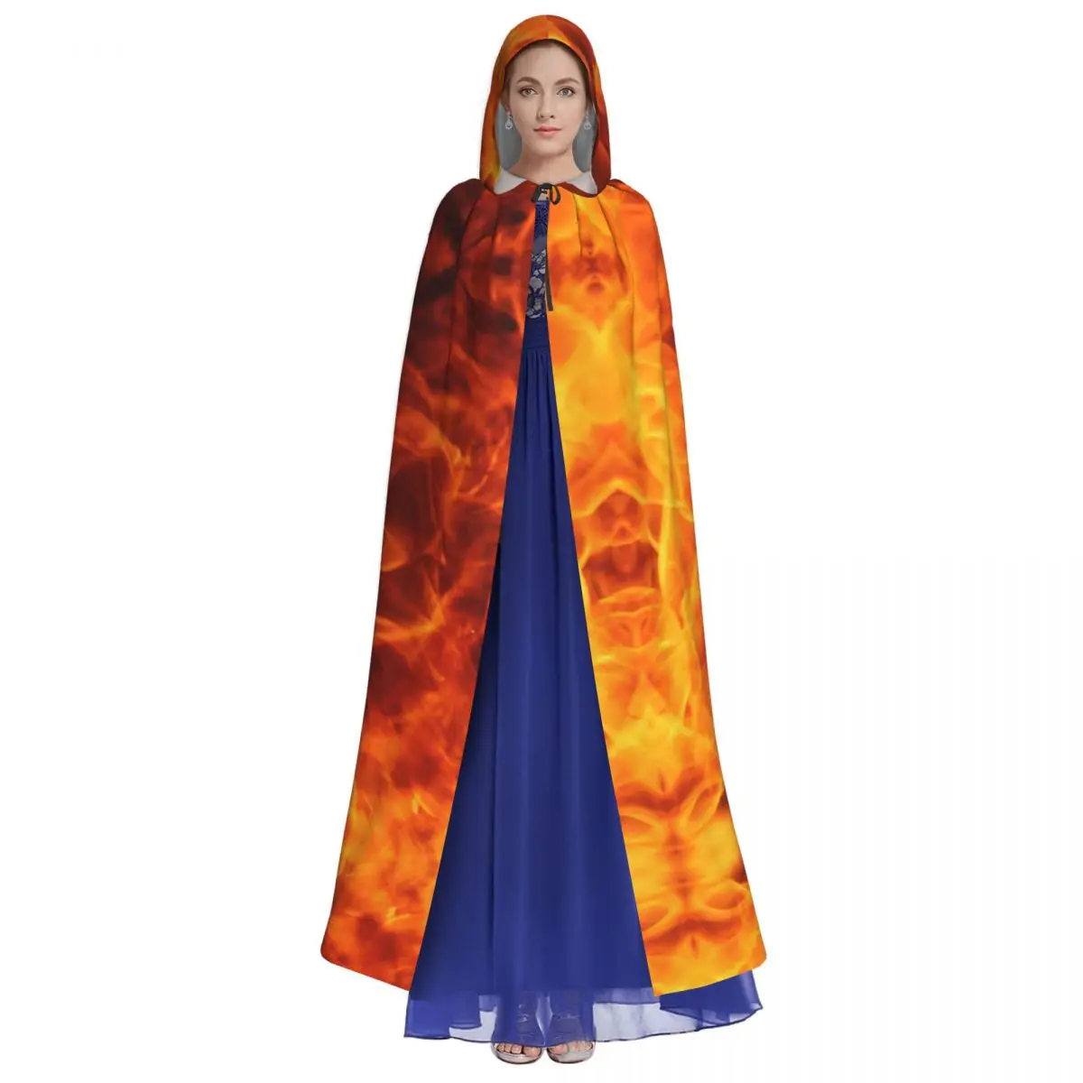 The Burning Fire Adult Cloak Cape Hooded Medieval Costume Witch Wicca Elf Purim Carnival Party