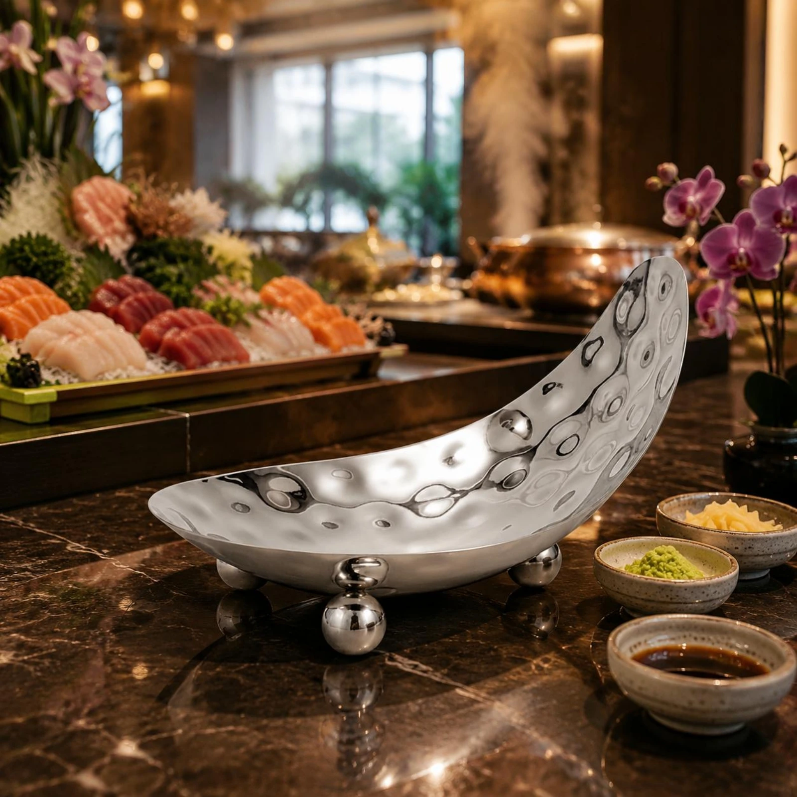 Sashimi Plate Easy to Clean Fruit Bowl Salad Plate Dishwasher Safe Dining Ware Decorative Design for Buffet, Restaurant