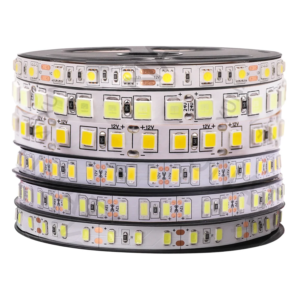 Tira de luces LED impermeables para decoración de habitación, cinta de diodo de 5M, 12V, 24V, 5050, 5054, 60, 120, 240, 480LEDs/m, SMD2835, Blanco