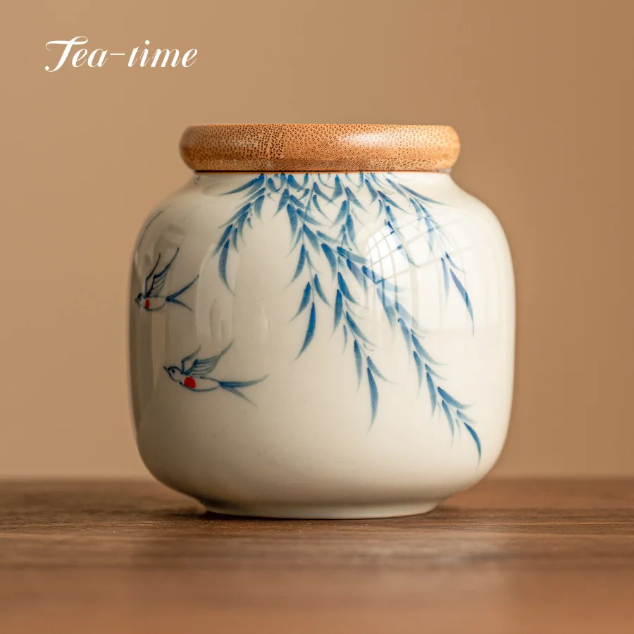 200ml Swallow Willow Tree Ash Tea Caddy Tea Jar Tea Tin Tea Coffee Container Ceramic Tea Canister Portable Mini Storage Jar