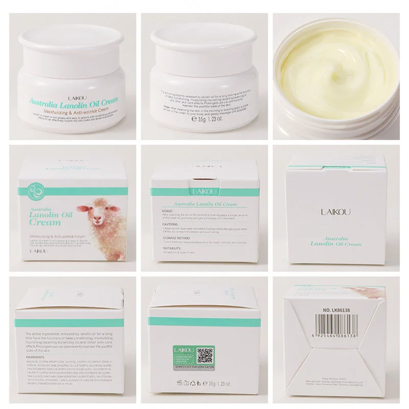 Lanolina-Creme Remoção de Rugas, Anti Aging, Lift Firming, Creme Facial, Reparar A Pele Danificada, Hidratante, Cuidados de Enfermagem