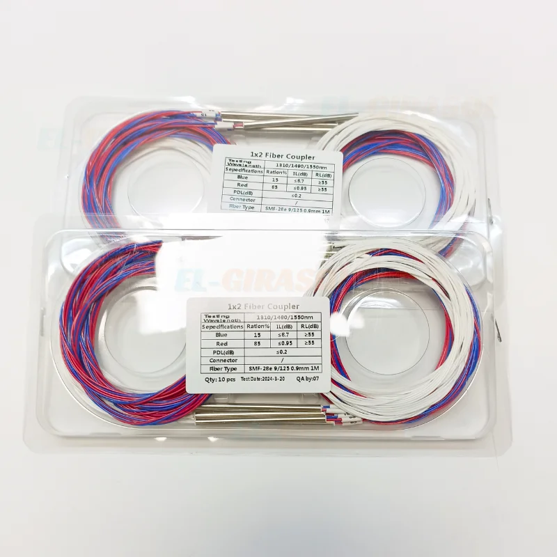 10pcs Fiber Optic FBT Splitter 10/90 20/80 30/70 40/60 50/50  45/55 Various Types 1x2 0.9mm Ulanced Coupler Without Connectors