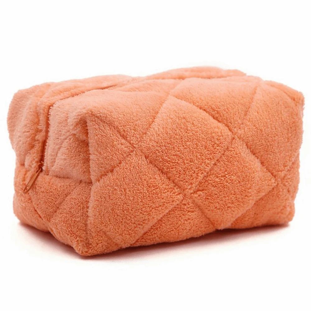 Bolsa de cosméticos de gran capacidad, bolsa de aseo de diseño portátil de Material de felpa, bolsa de maquillaje de estilo Kawaii de Color puro, organización de artículos de tocador