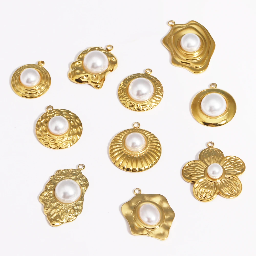 

5 шт., круглые подвески из нержавеющей стали с искусственным жемчугом для изготовления ювелирных изделий, висячие серьги «сделай сам», ожерелье, ювелирные аксессуары