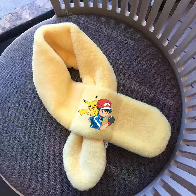 pokemon-pickchu-echarpe-hiver-col-croise-chaud-enfants-dessin-anime-kawaii-cou-echarpe-epaissi-en-peluche-doux-cadeau-d'anniversaire