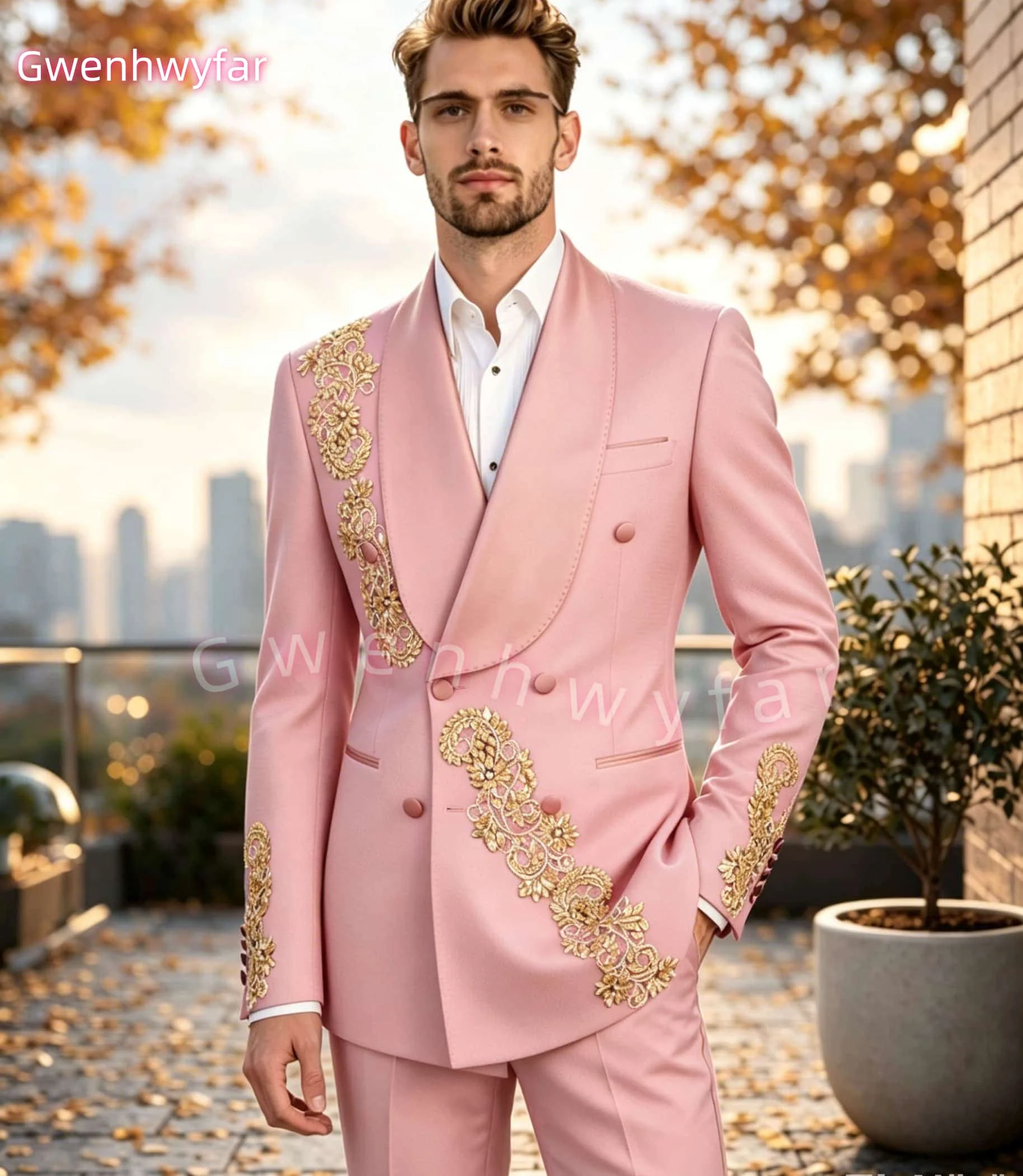 Gwenhwyar Formal Suit Sets of Clothes Blazer and Pants Set Luxury Tuxedo Suits for Men Classic Wedding Dresses Prom Business