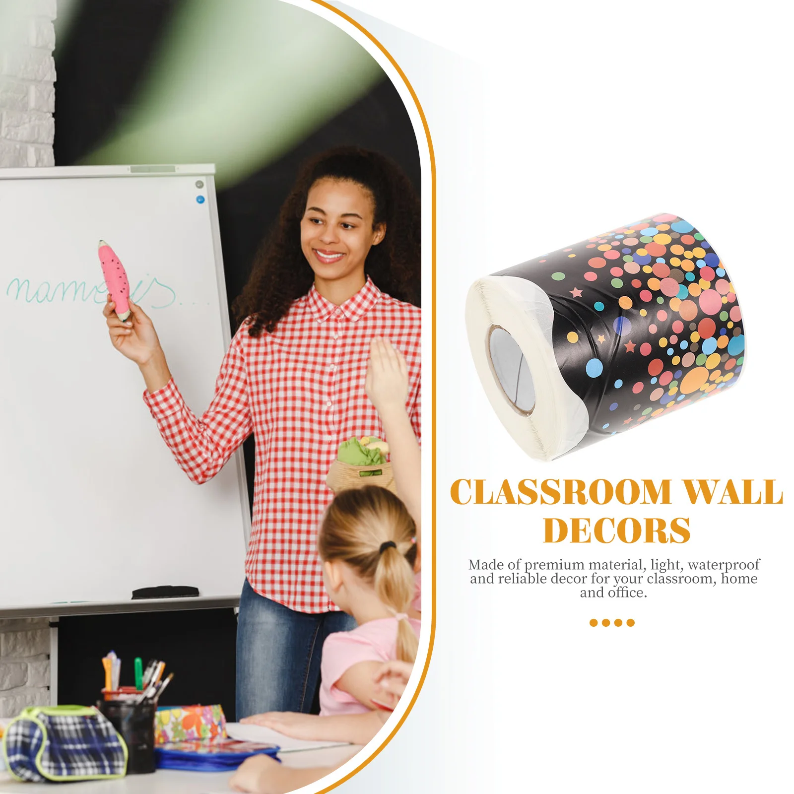 

1 Roll Decorative Bulletin Board Border Stickers Premium Waterproof Classroom Wall Decors Blackboard Trim Strip Adhesive