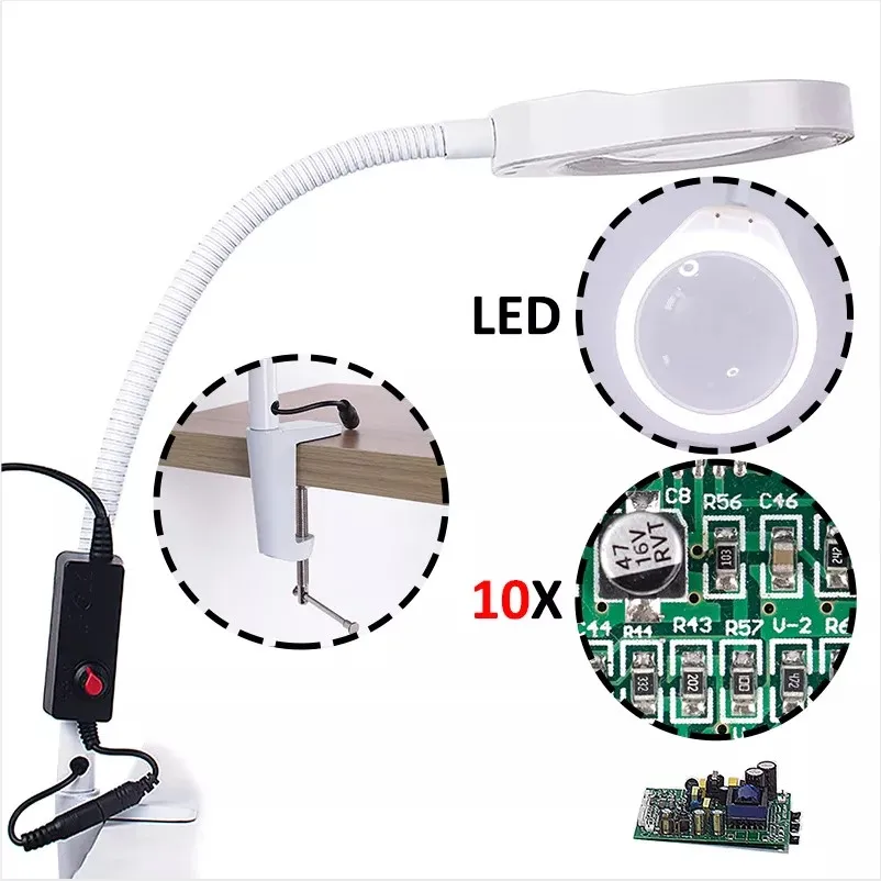 

Clip on Magnifier Adjustable Brightness LED light To Enlarge 10 times The Electronic Maintenance Jewelry Identification