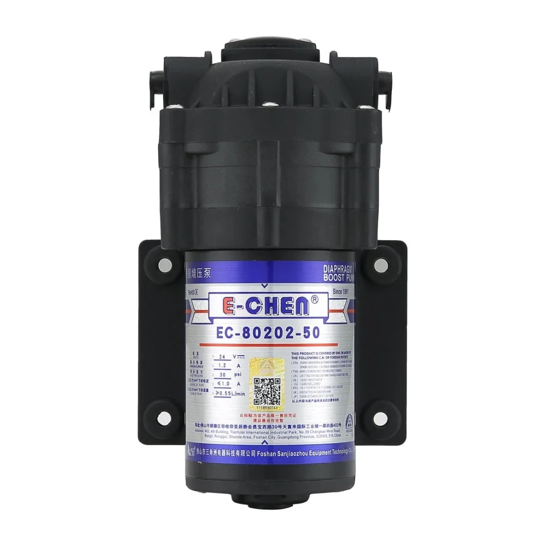 E-Chen  EC-80202-50 RO Booster Pump 50GPD Electric Diaphragm Pump 24V DC 550mLPM@70psi for Reverse Osmosis Water Purifier