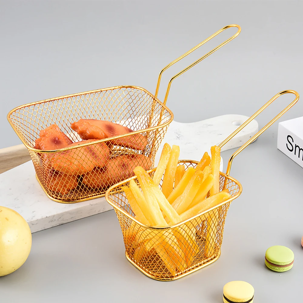 1PC Stainless Steel Frying Basket Multifunctional Mini French Fries Frying Basket Creative Square Oil Separated Frying Basket