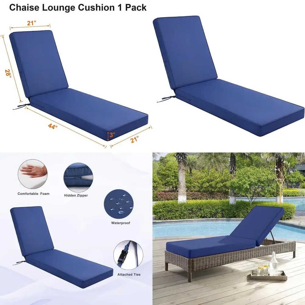 

Темно-синяя водонепроницаемая подушка для шезлонга 72 дюйма с защитой от УФ-излучения