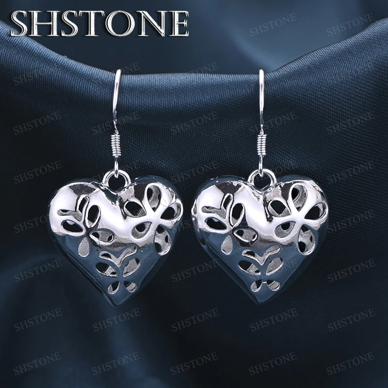 

Sweet Romantic Jewelry 925 Sterling Silver Hollow Heart Drop Earrings For Women Wedding Party Valentine's Day Gifts Accessories