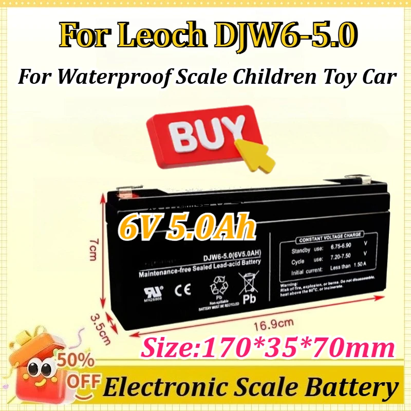 

Свинцово-кислотный аккумулятор DJW6-5.0 6В 5.0Ач для электронных весов Leoch, водонепроницаемых весов, детских игрушечных машинок, удлиненных электронных весов