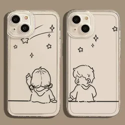 Heart Couple Paired Phone Case For iPhone 15 16 14 12 11 13 Pro Max Plus Mini SE Soft Lovers Transparent Cover Fundas Coque Skin
