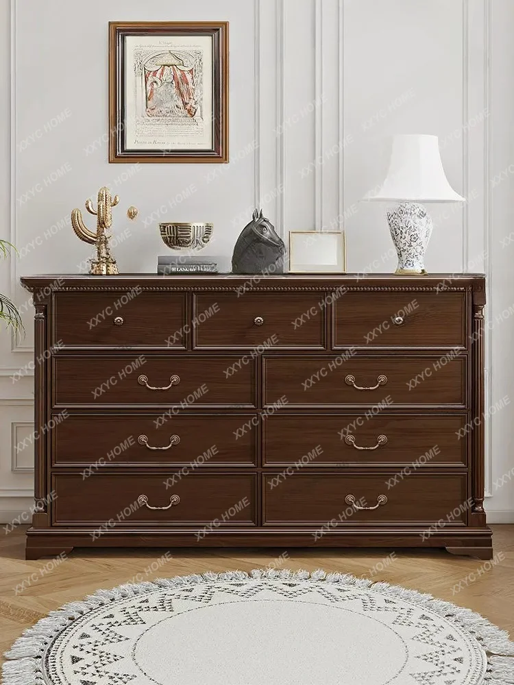 country all-solid wood chest cabinet log bedroom locker furniture