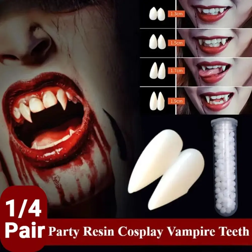 1/4Pair Cosplay Fangs Resin Halloween Fangs Realistic Teeth Solid Gel Cosplay Fake Teeth Reusable Scary Zombie Teeth Party