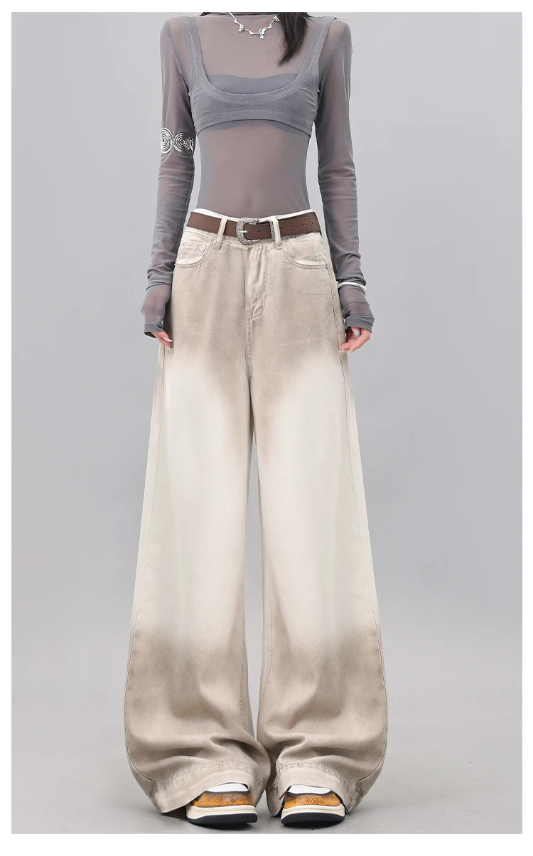 

Spring and Autumn New Women's Pants, Gradient High Waist Fashion Cowboy Straight Leg Wide Leg Pants