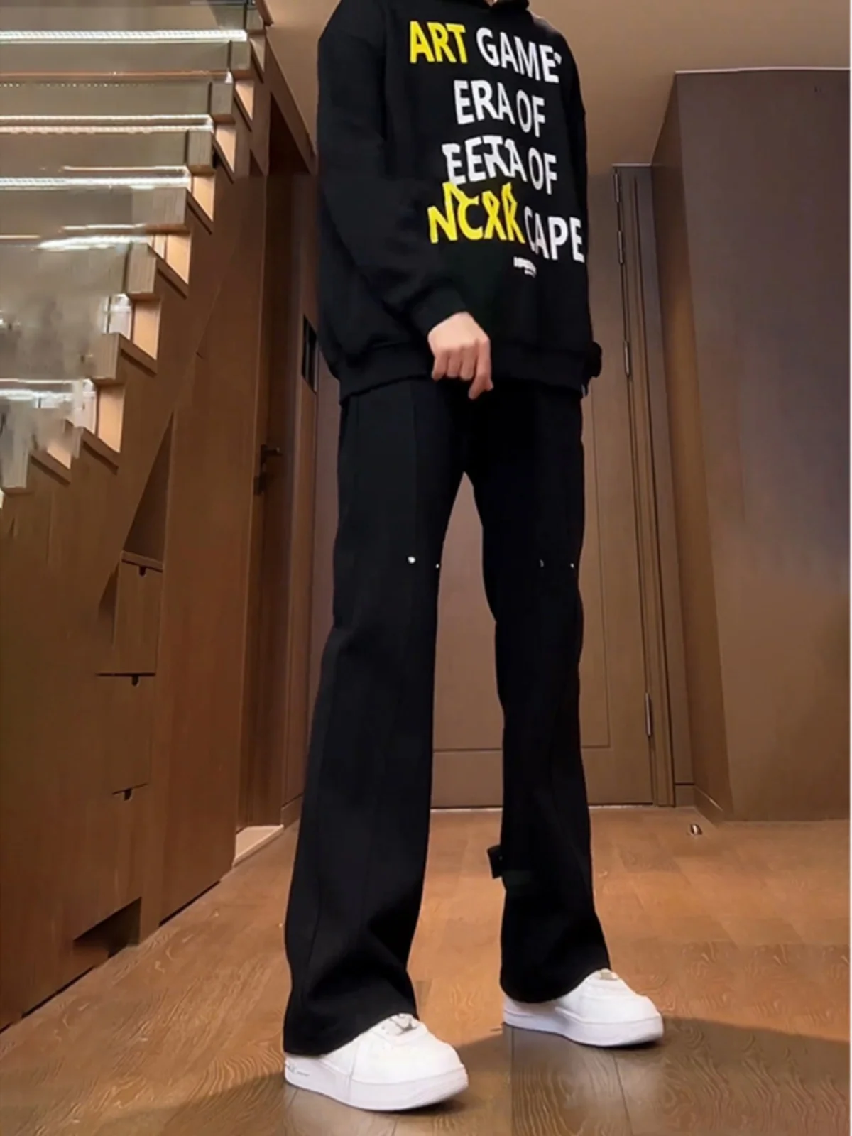 

Cleanfit Bla Workwear Jeans Men's Summer OOTD Pants American High Street Vibe Micro Flared Trousers Cotton Polyester Blend
