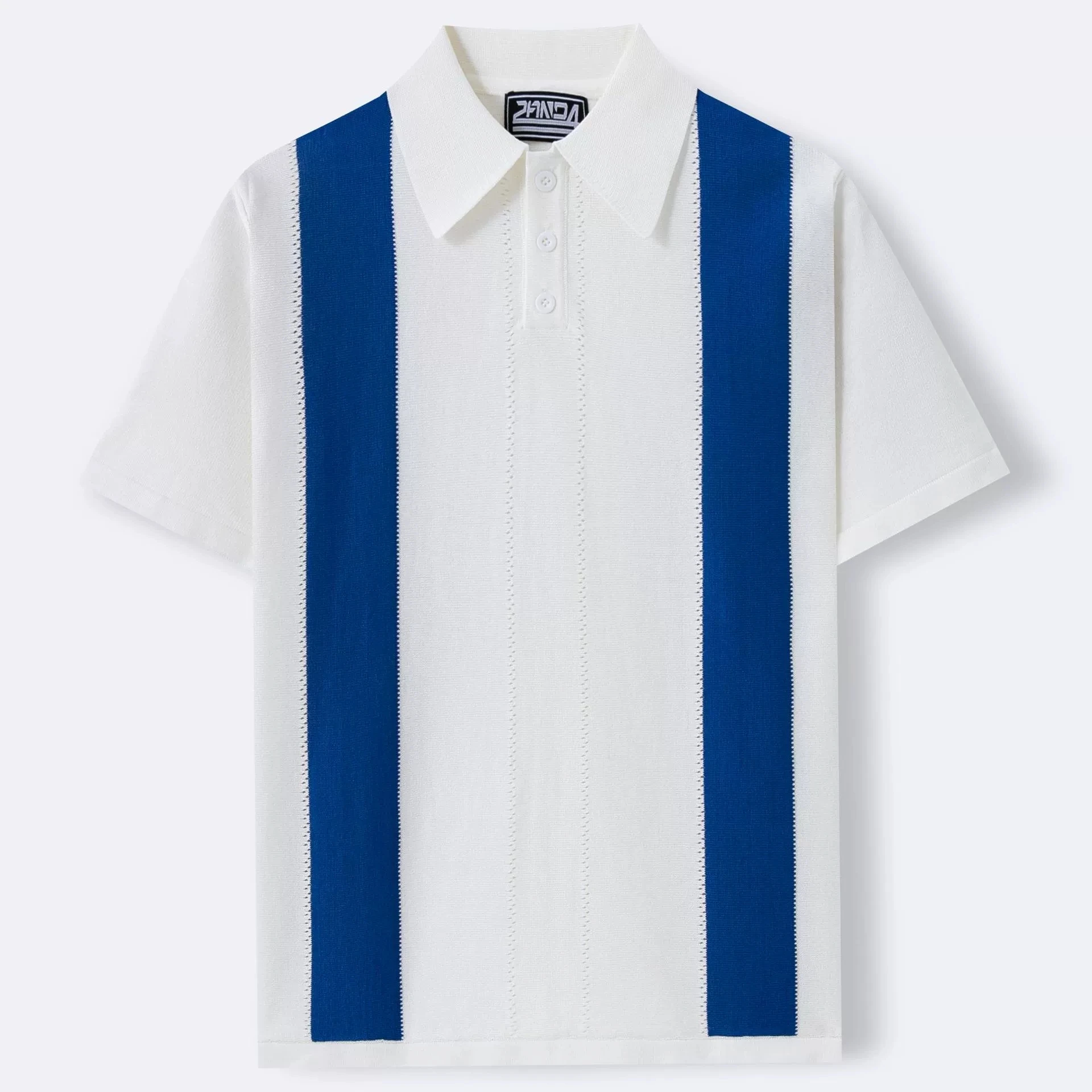 

New Men's Luxury Fashion Versatile Summer Short Sleeve Knitted Shirt with White Stripes, Slim Fit Business Polo Shirt