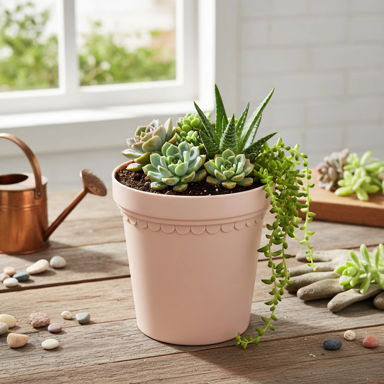 Kleiner Kunststoff-Blumentopf, verdickter Schreibtisch mit Entwässerungslöchern für Sukkulenten, kleine Pflanzen, Hausgartenbedarf, 13 cm