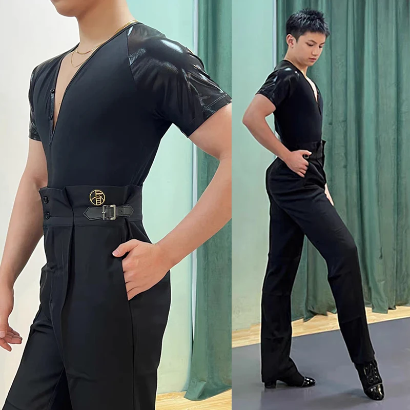 2022 Latin Dance Pants Men High Waist Black Trousers Ballroom Dance Competition Clothing Cha Cha Salsa Dance Costume DNV16453