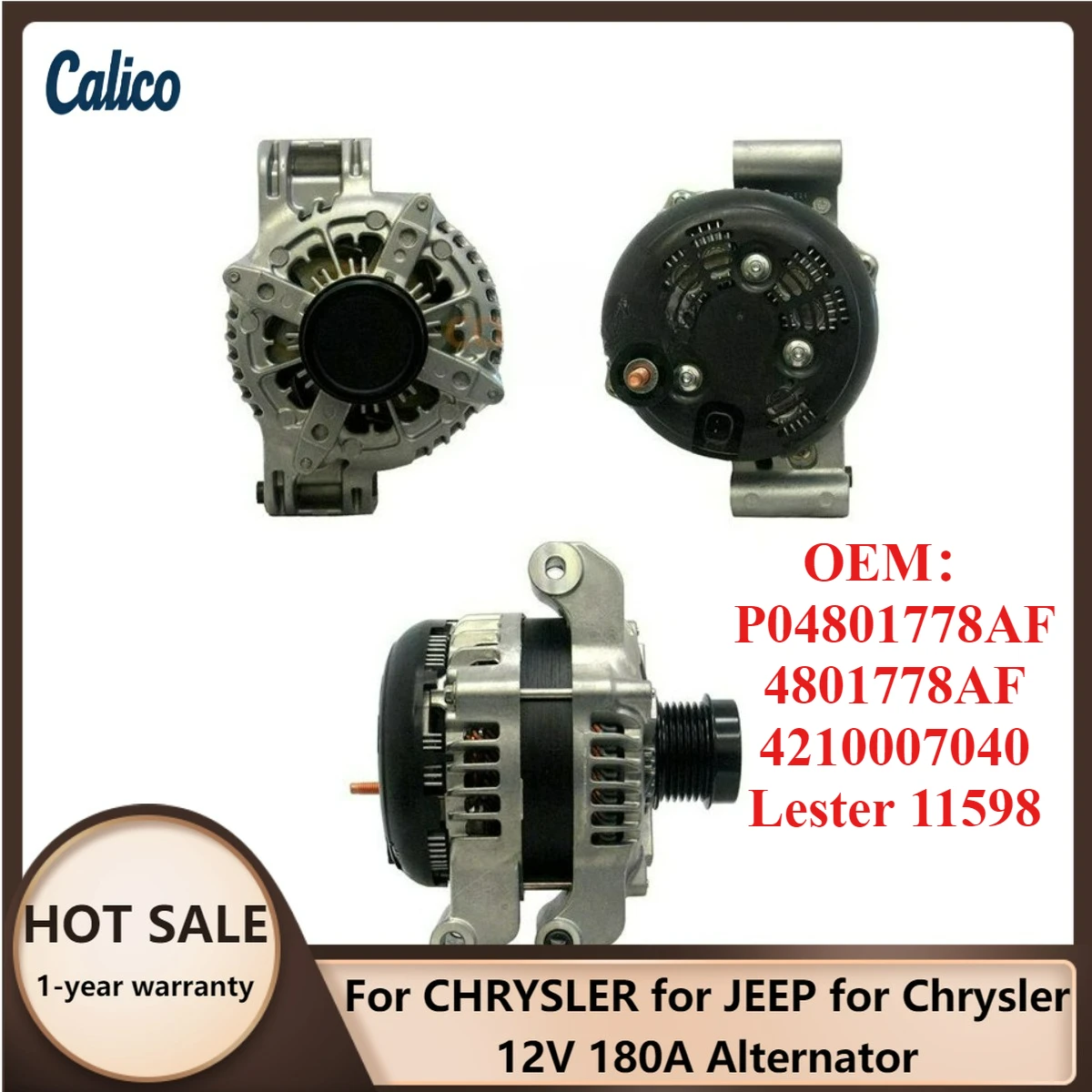 

Premium Grade Suitable for CHRYSLER for JEEP for Chrysler 12V 180A Alternator P04801778AF 4801778AF 4210007040 Lester 11598
