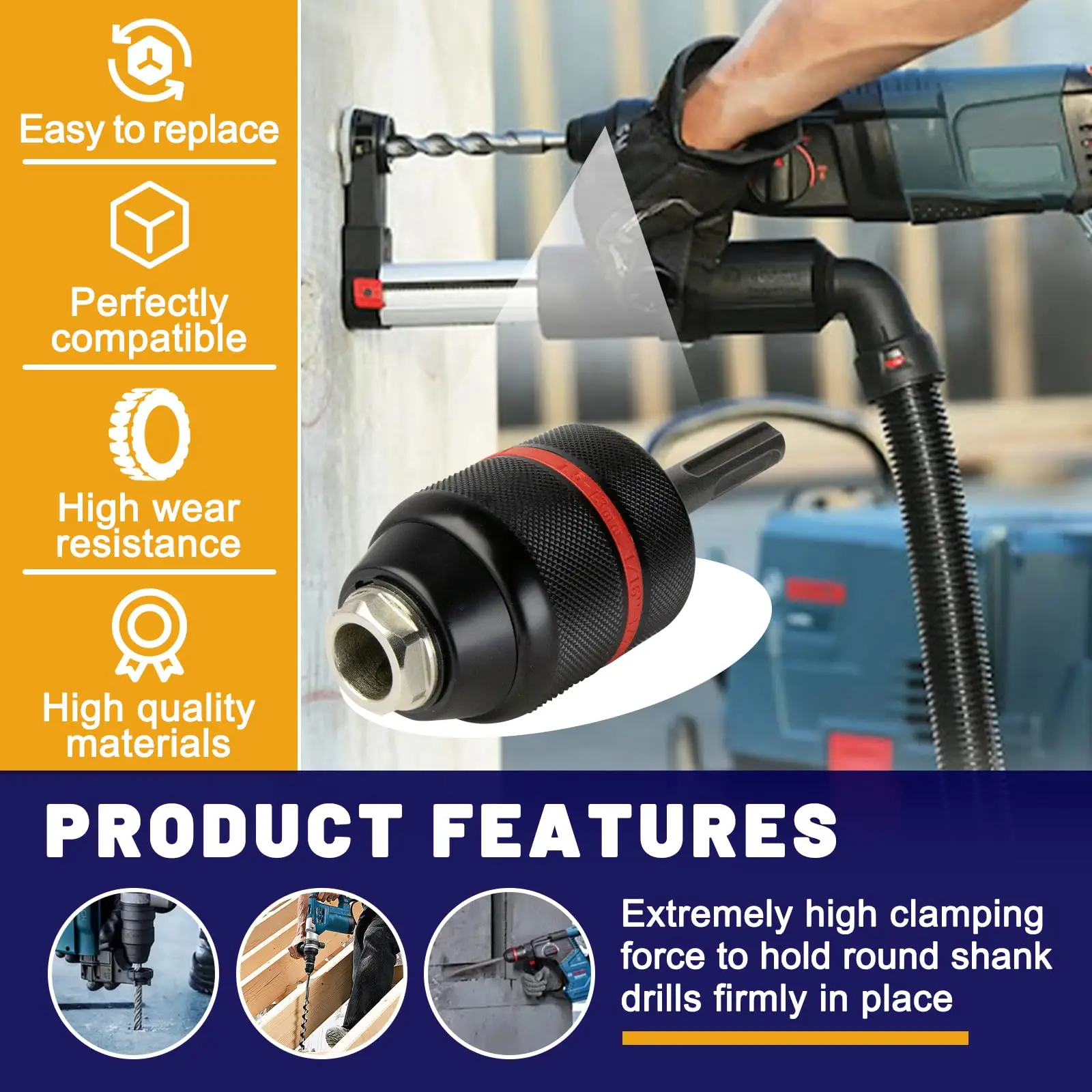 1pc Keyless Metal Ratchet Drill Chuck,Self-Locking Chuck,10mm 13mm,Quick Change Conversion,For Drill Bit Taps Socket&Screwdriver image 5
