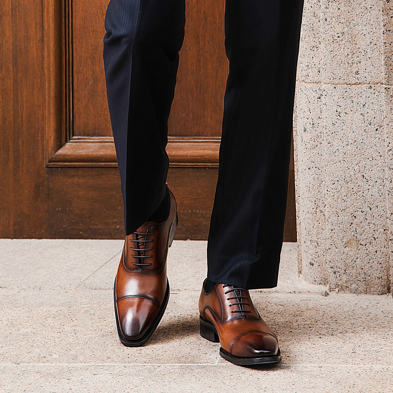 DESAI zapatos de hombre hechos a mano con punta casquillo, zapatos de cuero de vestir de negocios, zapatos de cuero Oxford elevados puntiagudos para hombre