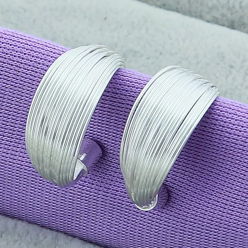 

Fashion 925 Sterling Silver 20MM Multi-Wire Round Stud Earrings For Women Wedding Jewelry Gifts Party Earrings Wholesale