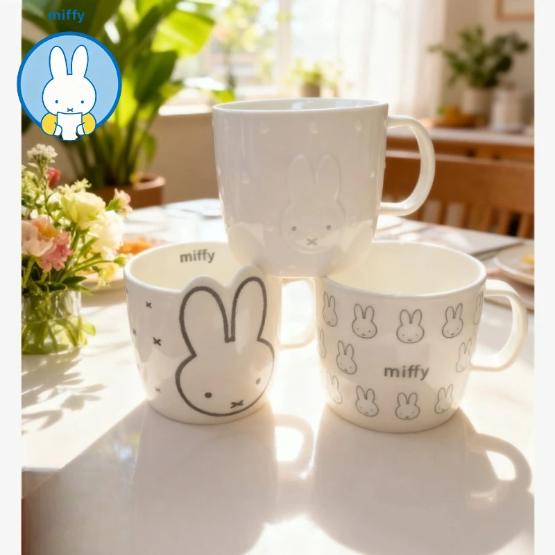 Mug à café grande capacité Kawaii Miffy pour filles de bureau, mug en céramique super mignon avec un lapin, mug pour le petit-déjeuner