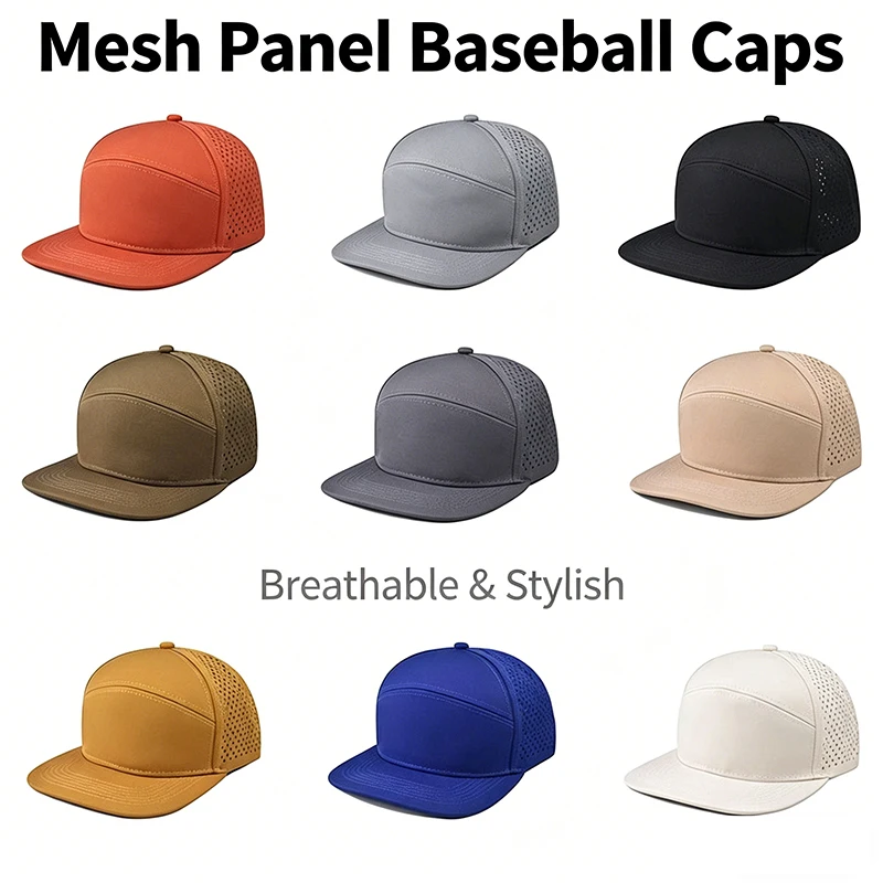 Personalized Laser Perforated Flat Bill Hat Custom Logo Waterproof Quick Dry Baseball Cap for Men Golf Hiking Fishing