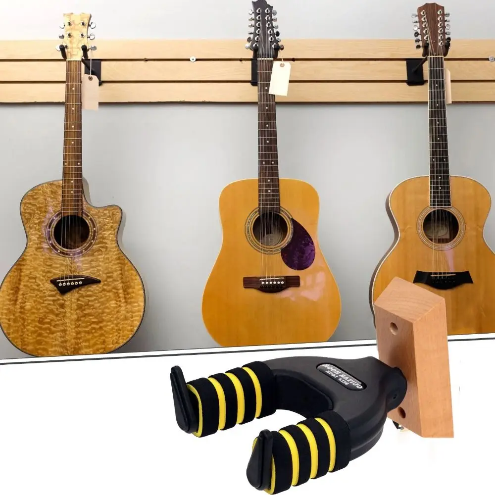 Metal Guitar Hanger Wooden Base Gravity Self-locking Guitar Racks with Sponge Detachable Ukuleles Bracket for Home